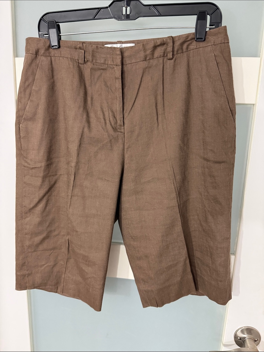 Tailored Brown Linen-Blend Bermuda Shorts